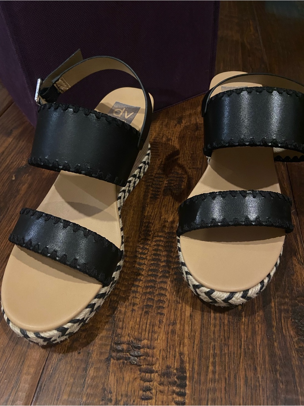 DV by Dolce Vita Enchanted Wedge Black Double-Strap Sandals